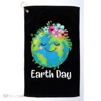 Happy Earth Day Cute Earth With Floral Earth Day Golf Towel thumb 0