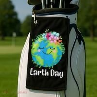 Happy Earth Day Cute Earth With Floral Earth Day Golf Towel thumb 2