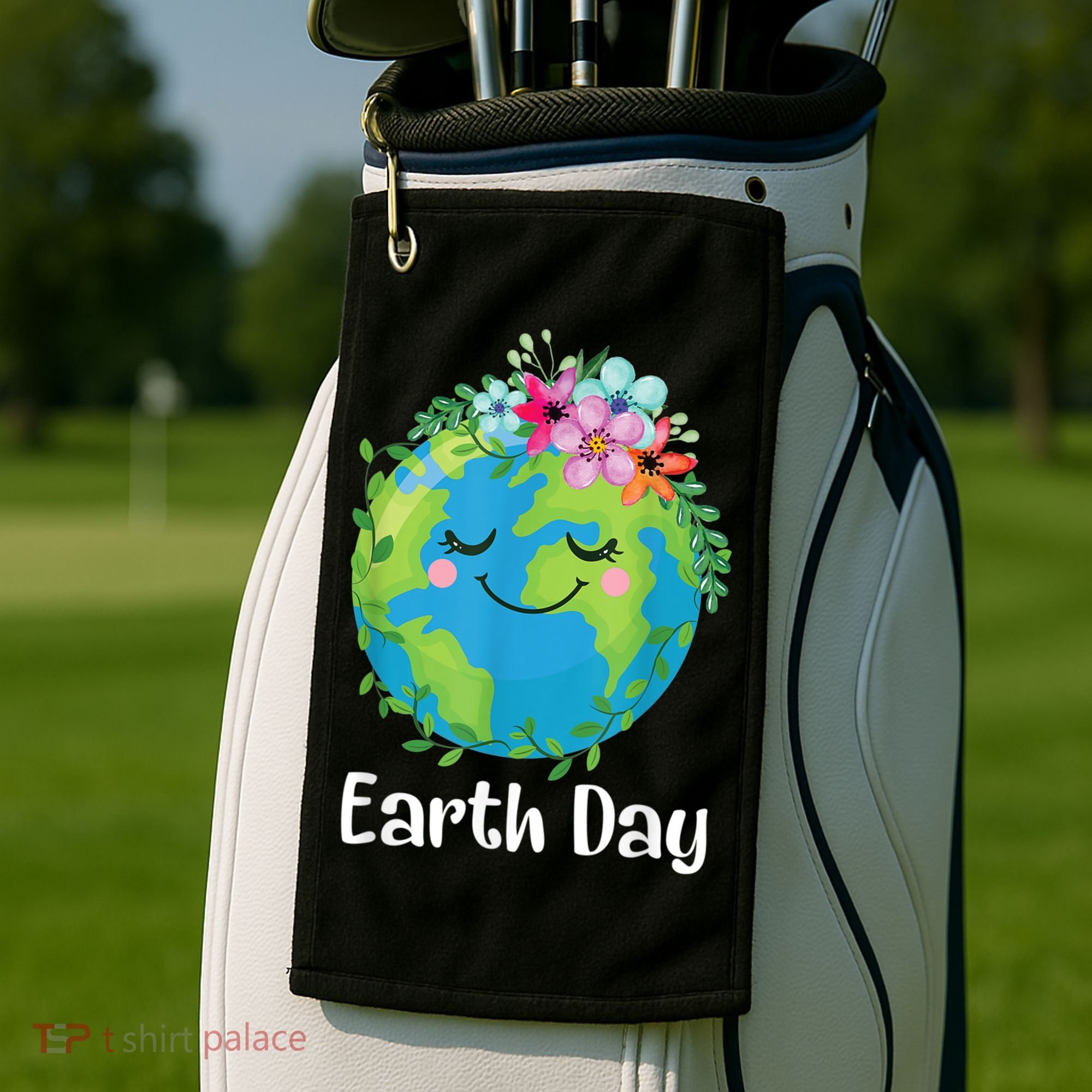 Happy Earth Day Cute Earth With Floral Earth Day Golf Towel