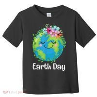 Happy Earth Day Cute Earth With Floral Earth Day Toddler T-Shirt thumb 0