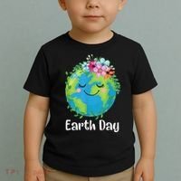 Happy Earth Day Cute Earth With Floral Earth Day Toddler T-Shirt thumb 2