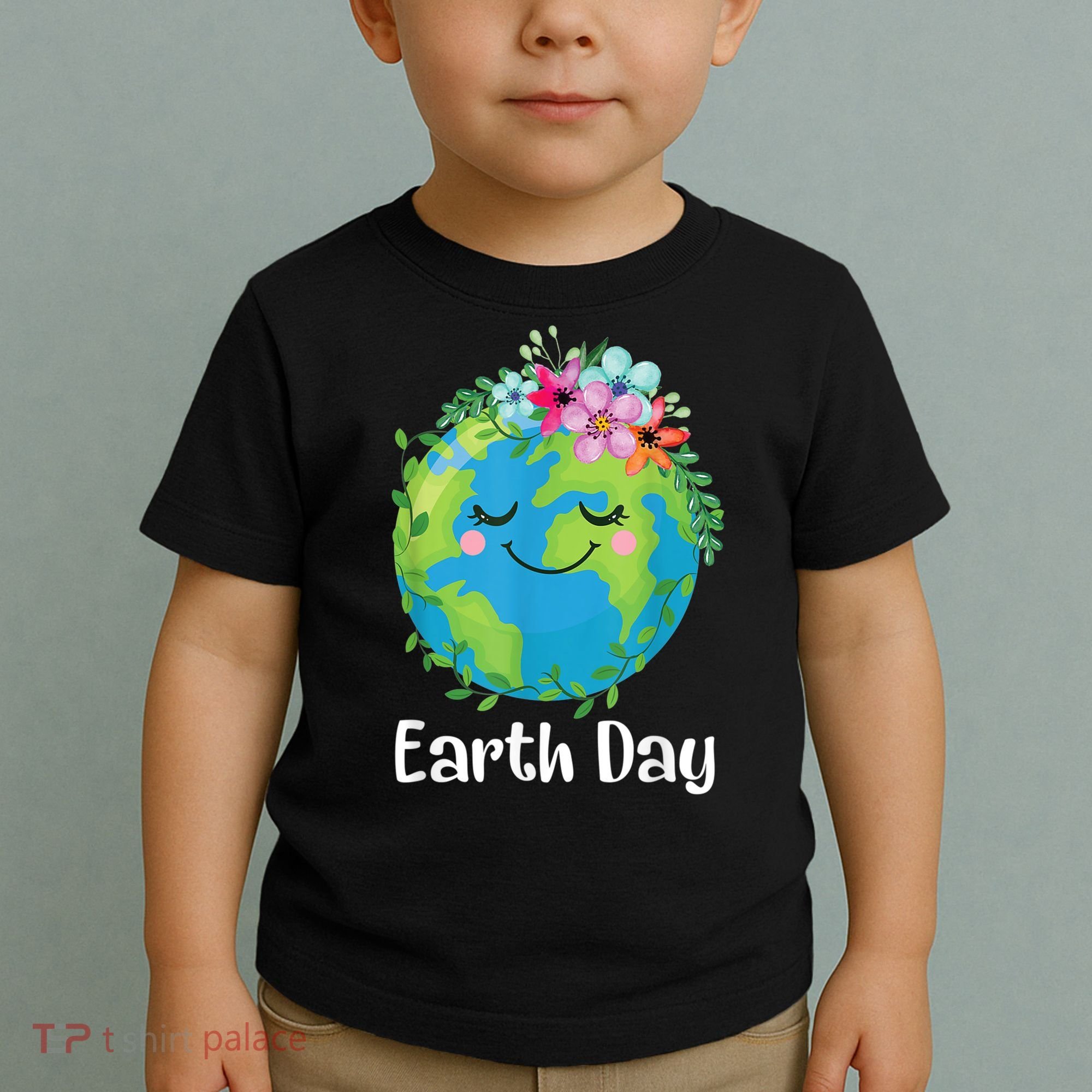 Happy Earth Day Cute Earth With Floral Earth Day Toddler T-Shirt