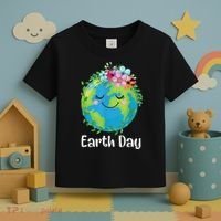Happy Earth Day Cute Earth With Floral Earth Day Toddler T-Shirt thumb 3
