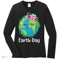 Happy Earth Day Cute Earth With Floral Earth Day Women's Long Sleeve Shirt thumb 0