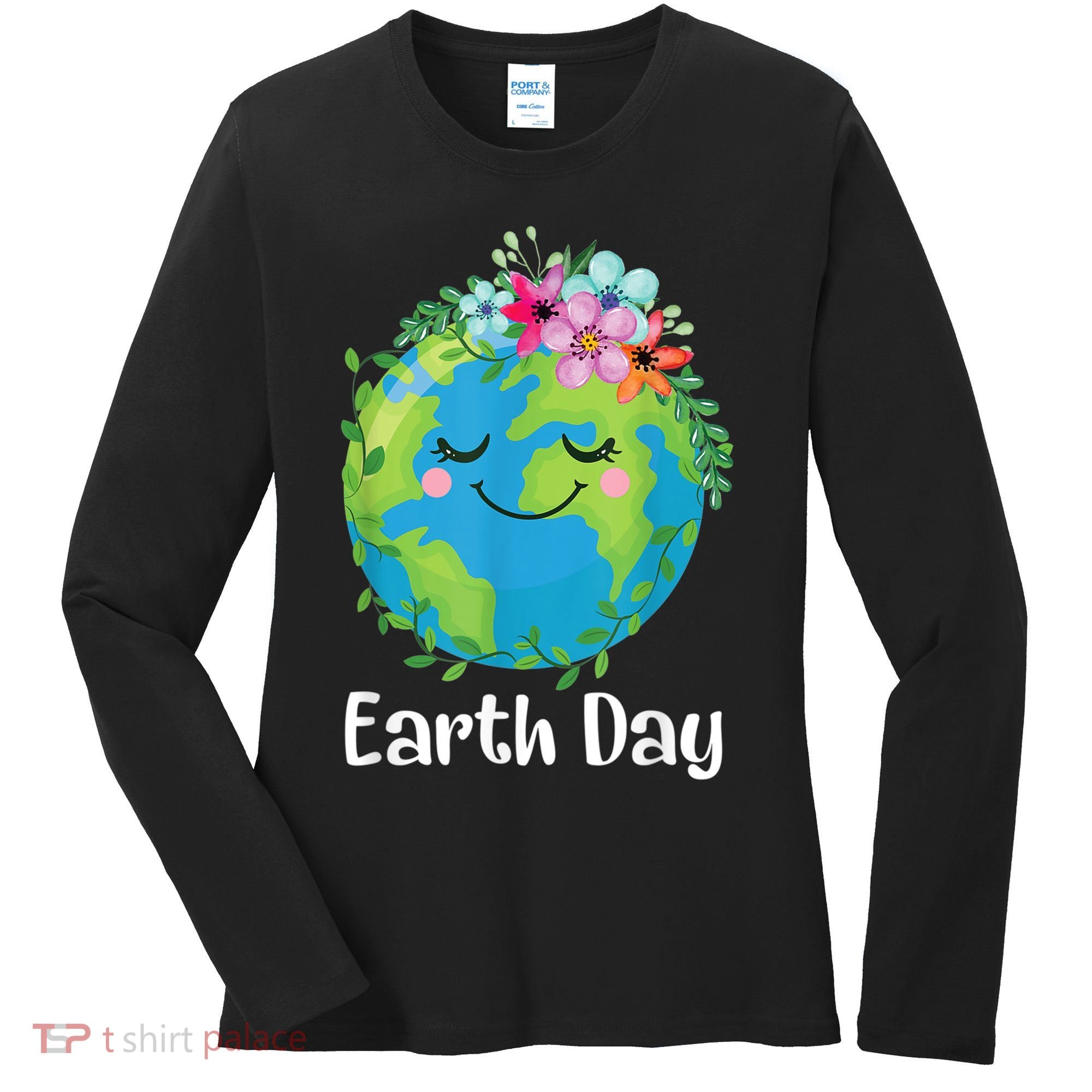 Happy Earth Day Cute Earth With Floral Earth Day Women's Long Sleeve Shirt