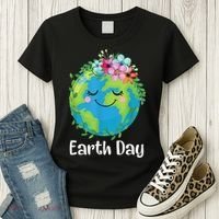 Happy Earth Day Cute Earth With Floral Earth Day Women's T-Shirt thumb 3
