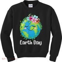 Happy Earth Day Cute Earth With Floral Earth Day Kids Sweatshirt thumb 0