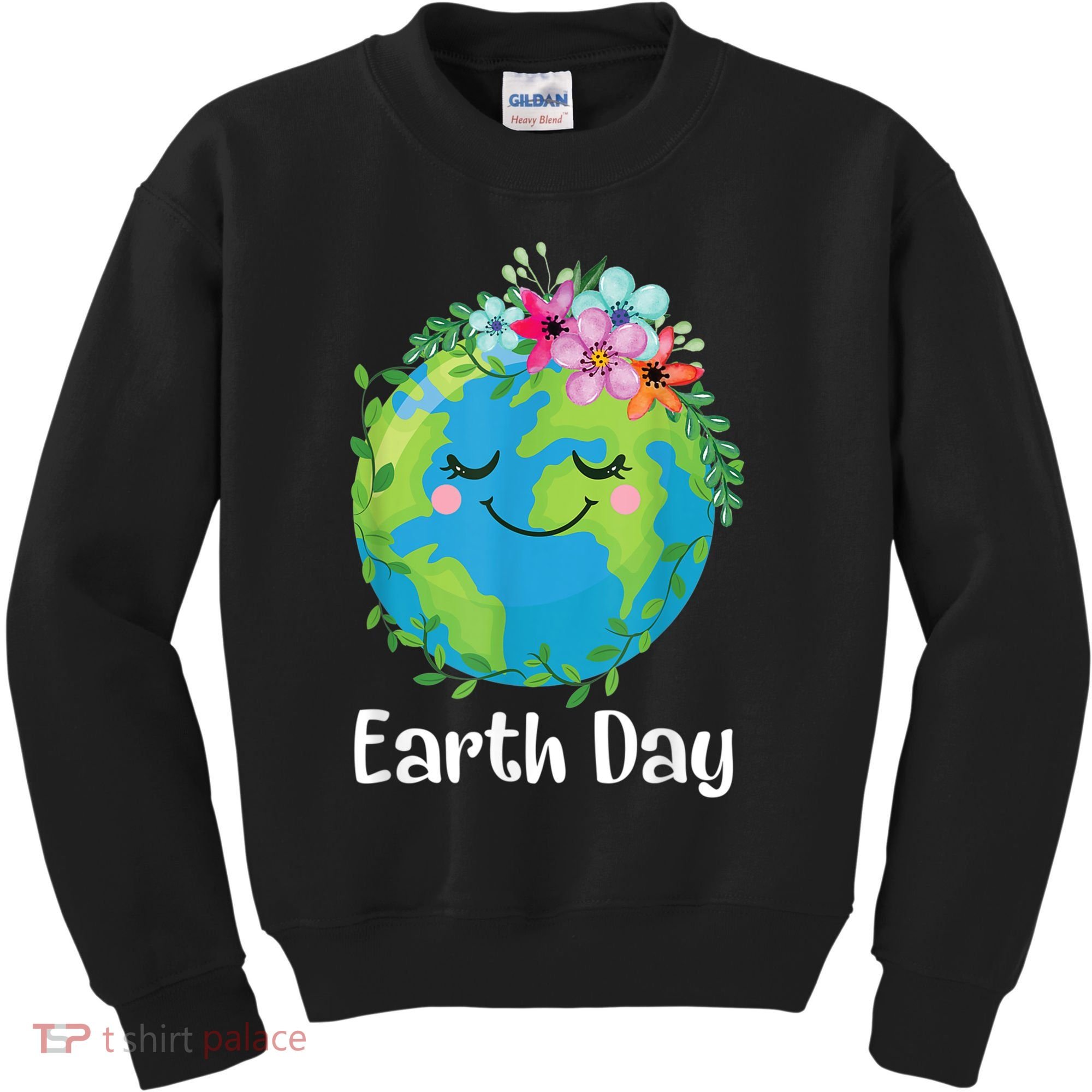 Happy Earth Day Cute Earth With Floral Earth Day Kids Sweatshirt
