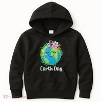 Happy Earth Day Cute Earth With Floral Earth Day Kids Hoodie thumb 0
