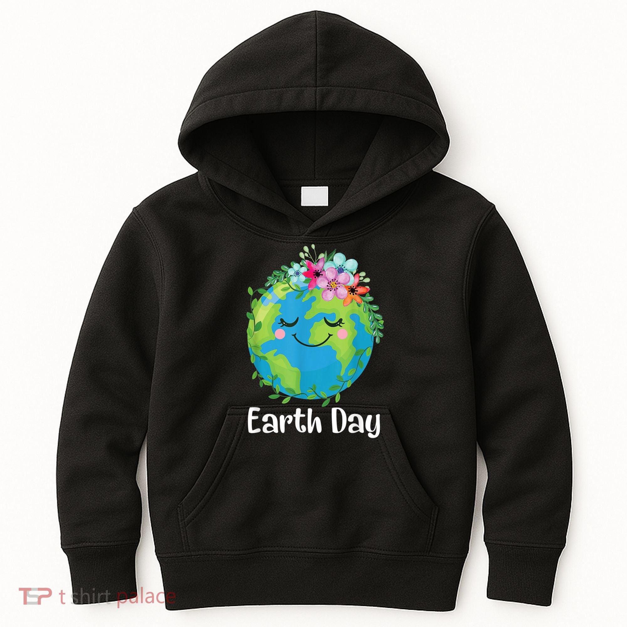 Happy Earth Day Cute Earth With Floral Earth Day Kids Hoodie