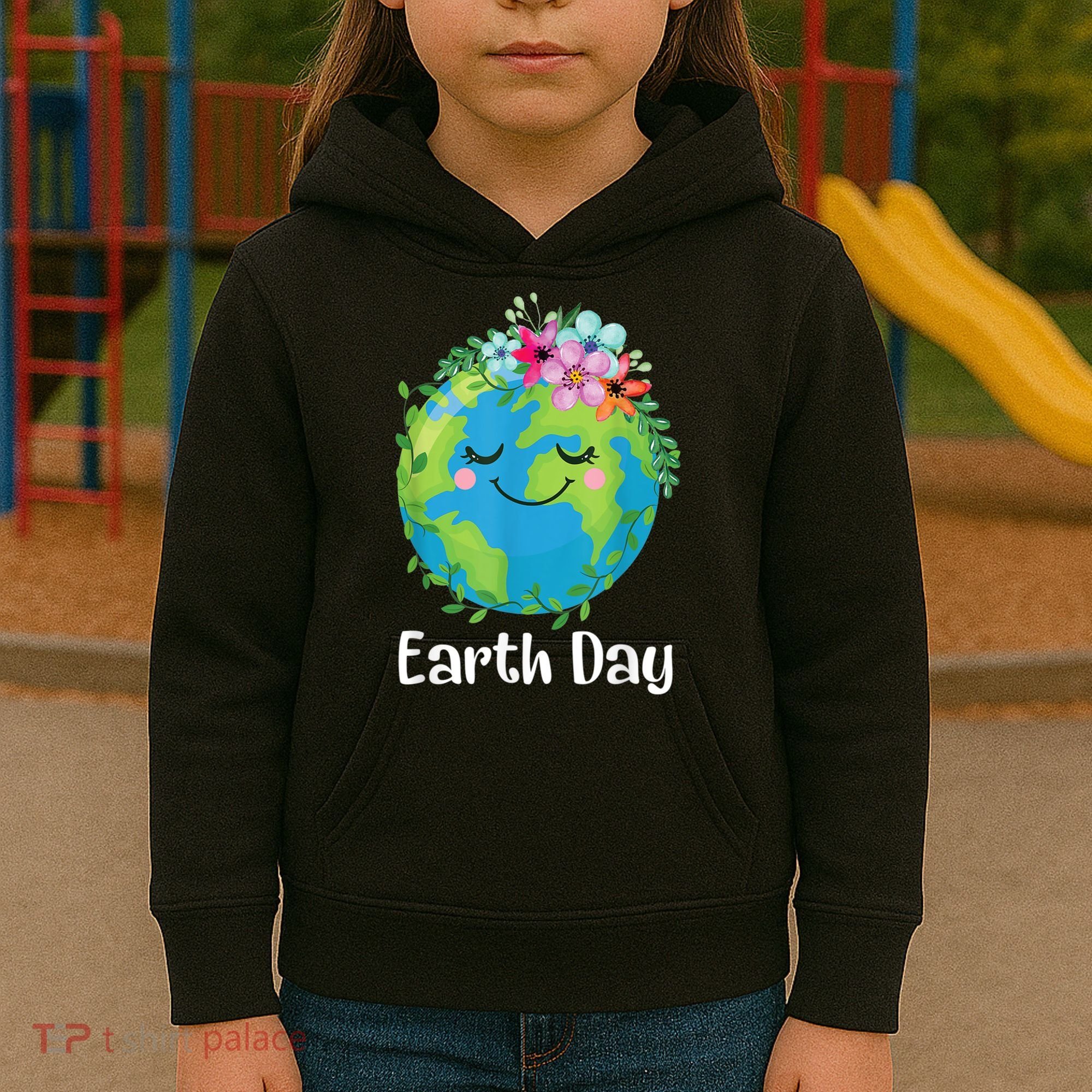 Happy Earth Day Cute Earth With Floral Earth Day Kids Hoodie