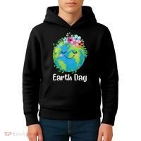 Happy Earth Day Cute Earth With Floral Earth Day Kids Hoodie thumb 4