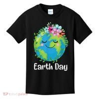 Happy Earth Day Cute Earth With Floral Earth Day Kids T-Shirt thumb 0