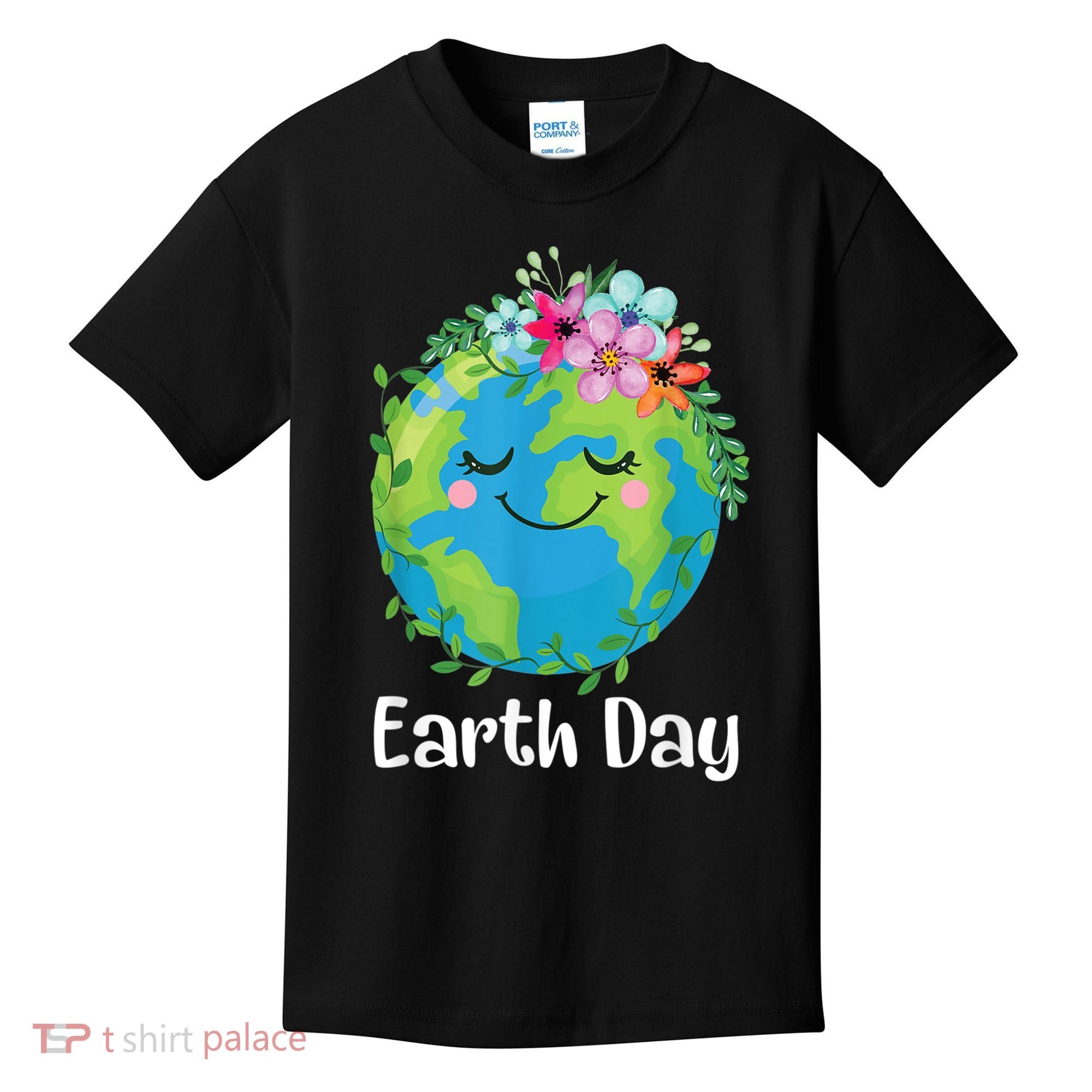 Happy Earth Day Cute Earth With Floral Earth Day Kids T-Shirt