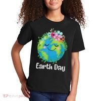 Happy Earth Day Cute Earth With Floral Earth Day Kids T-Shirt thumb 2