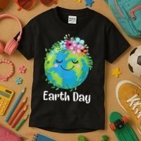 Happy Earth Day Cute Earth With Floral Earth Day Kids T-Shirt thumb 3