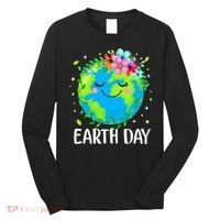 Happy Earth Day Cute Earth With Floral Earth Day Long Sleeve Shirt thumb 0