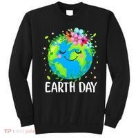 Happy Earth Day Cute Earth With Floral Earth Day Sweatshirt thumb 0
