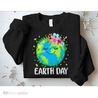 Happy Earth Day Cute Earth With Floral Earth Day Sweatshirt thumb 2