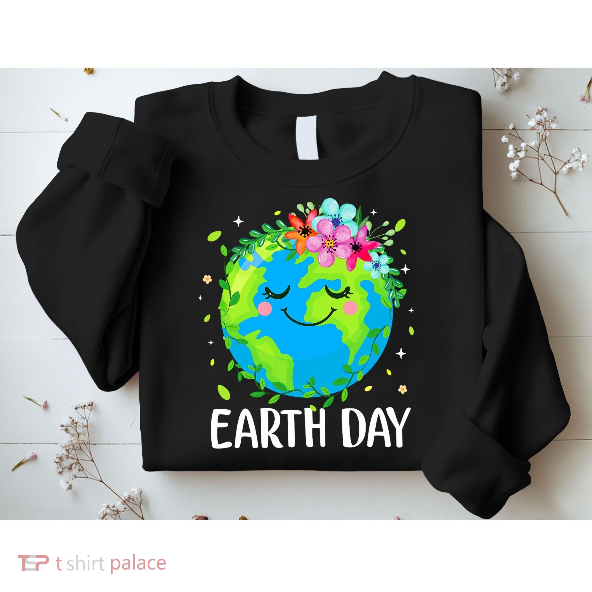 Happy Earth Day Cute Earth With Floral Earth Day Sweatshirt