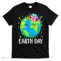 Happy Earth Day Cute Earth With Floral Earth Day T-Shirt thumb 0