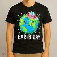 Happy Earth Day Cute Earth With Floral Earth Day T-Shirt thumb 3