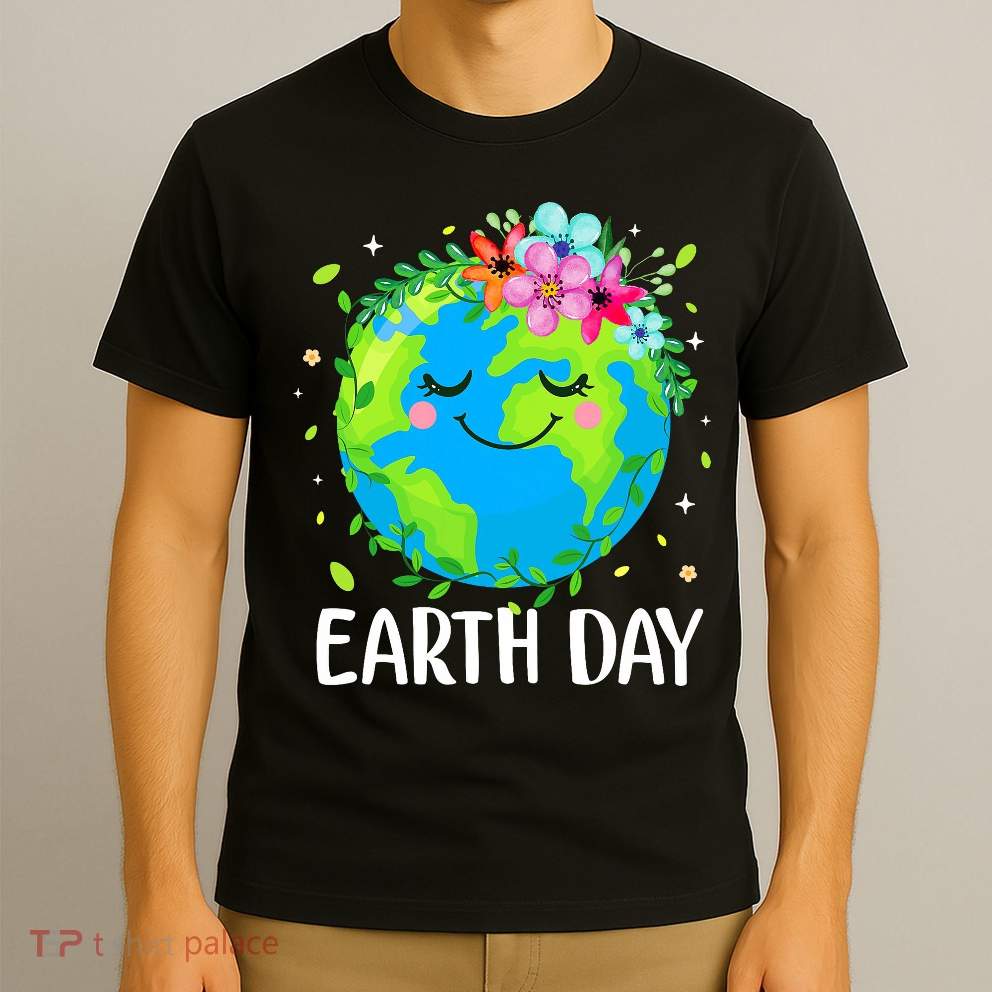 Happy Earth Day Cute Earth With Floral Earth Day T-Shirt