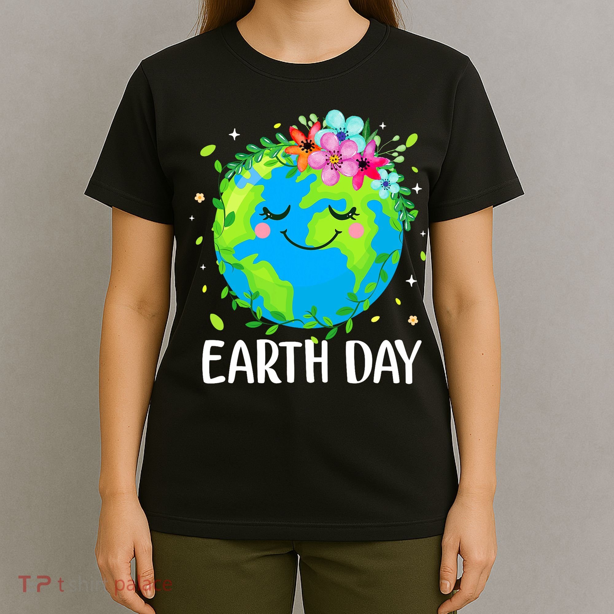 Happy Earth Day Cute Earth With Floral Earth Day T-Shirt