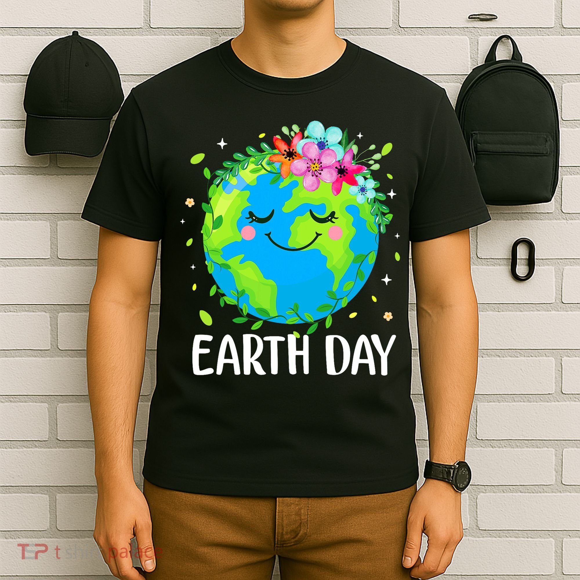 Happy Earth Day Cute Earth With Floral Earth Day T-Shirt