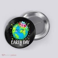 Happy Earth Day Cute Earth With Floral Earth Day Button thumb 0