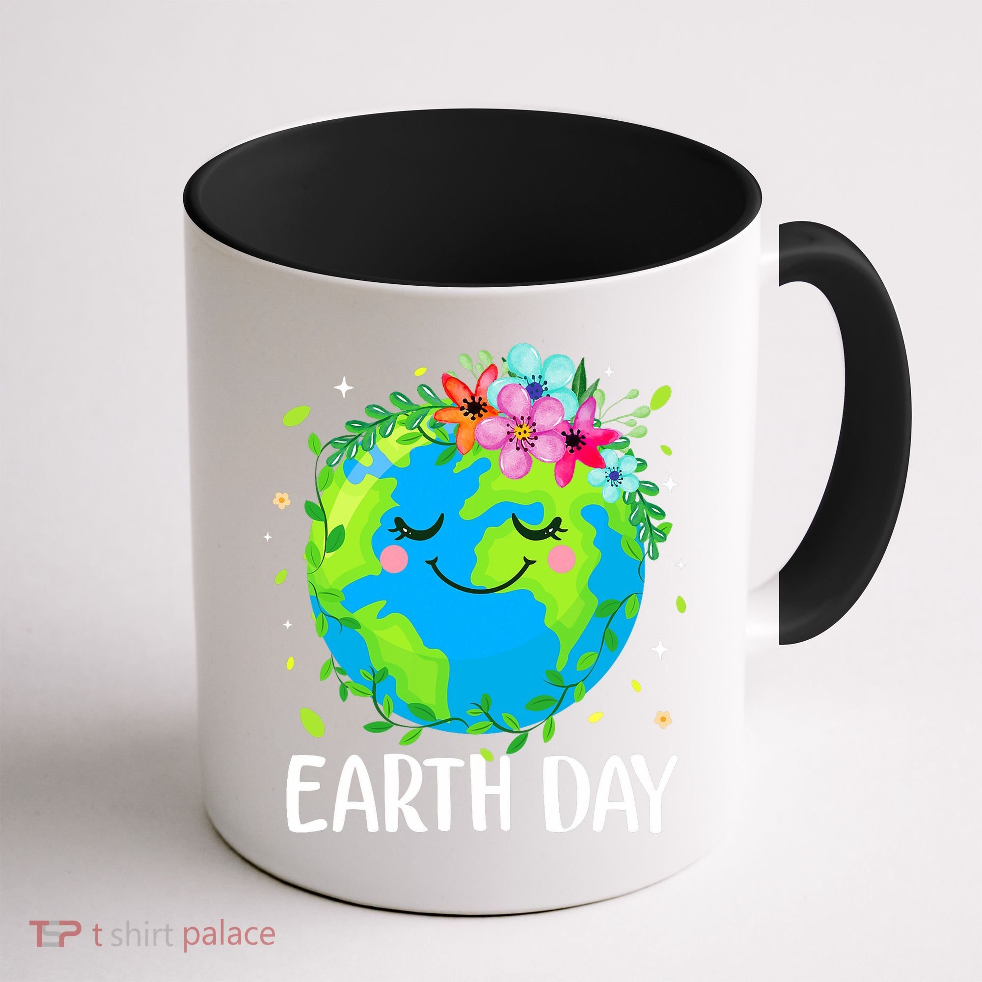 Happy Earth Day Cute Earth With Floral Earth Day Coffee Mug