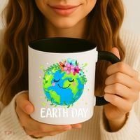 Happy Earth Day Cute Earth With Floral Earth Day Coffee Mug thumb 3