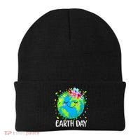 Happy Earth Day Cute Earth With Floral Earth Day Beanie thumb 0
