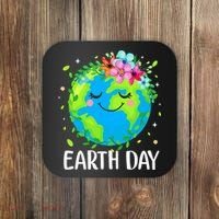 Happy Earth Day Cute Earth With Floral Earth Day Coaster thumb 0