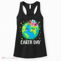 Happy Earth Day Cute Earth With Floral Earth Day Women's Tank Top thumb 0