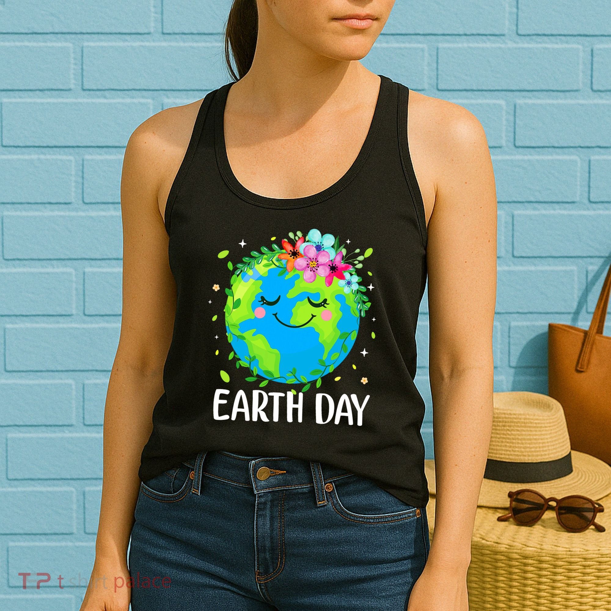 Happy Earth Day Cute Earth With Floral Earth Day Women's Tank Top
