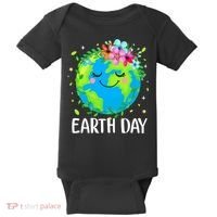 Happy Earth Day Cute Earth With Floral Earth Day Baby Bodysuit thumb 0