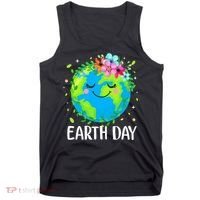 Happy Earth Day Cute Earth With Floral Earth Day Tank Top thumb 0