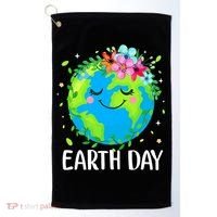 Happy Earth Day Cute Earth With Floral Earth Day Golf Towel thumb 0