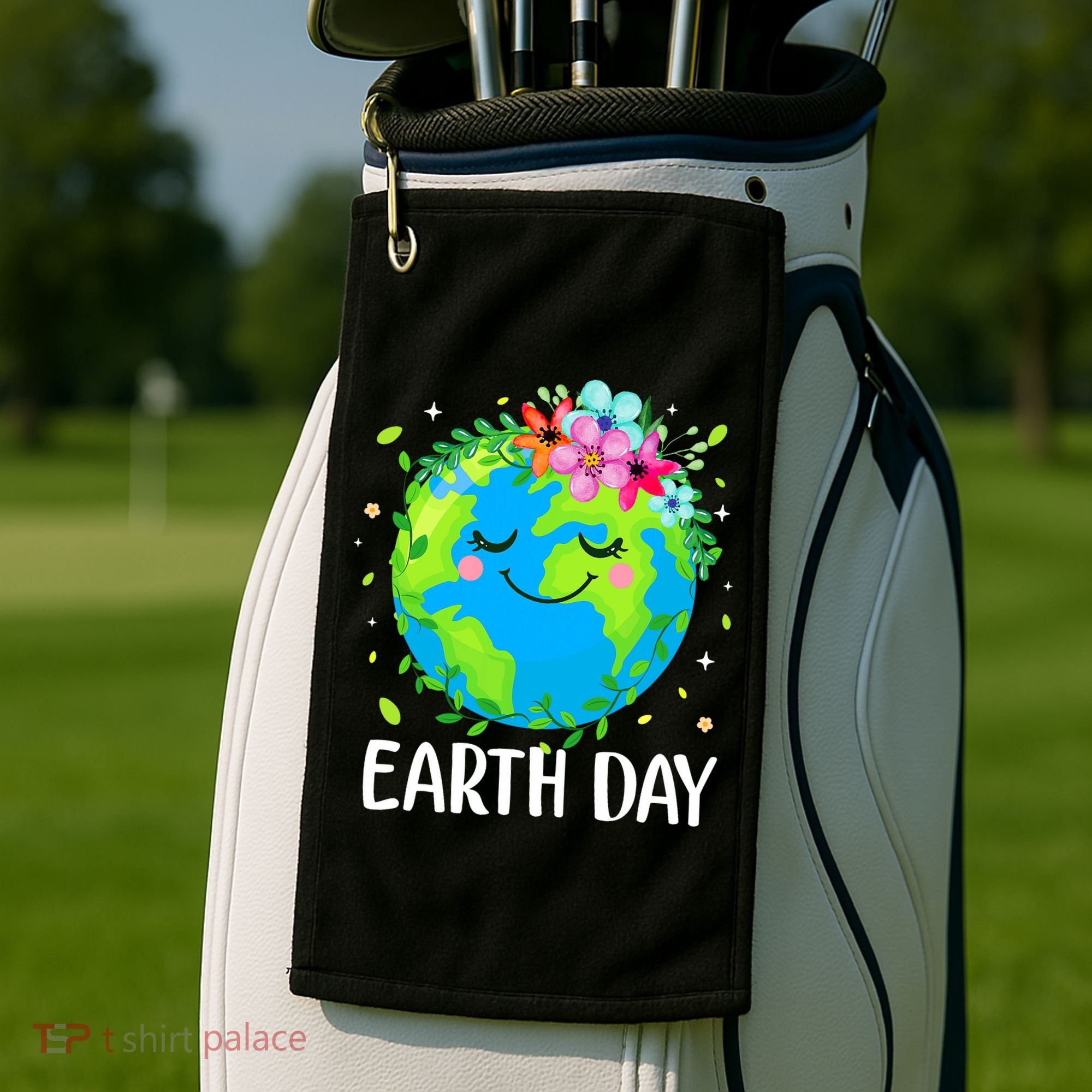 Happy Earth Day Cute Earth With Floral Earth Day Golf Towel