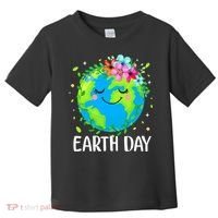 Happy Earth Day Cute Earth With Floral Earth Day Toddler T-Shirt thumb 0