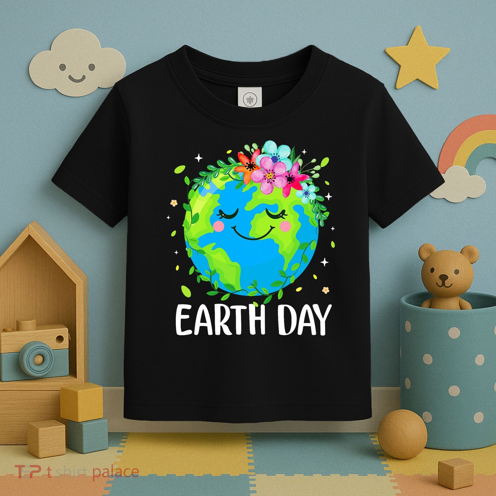 Happy Earth Day Cute Earth With Floral Earth Day Toddler T-Shirt