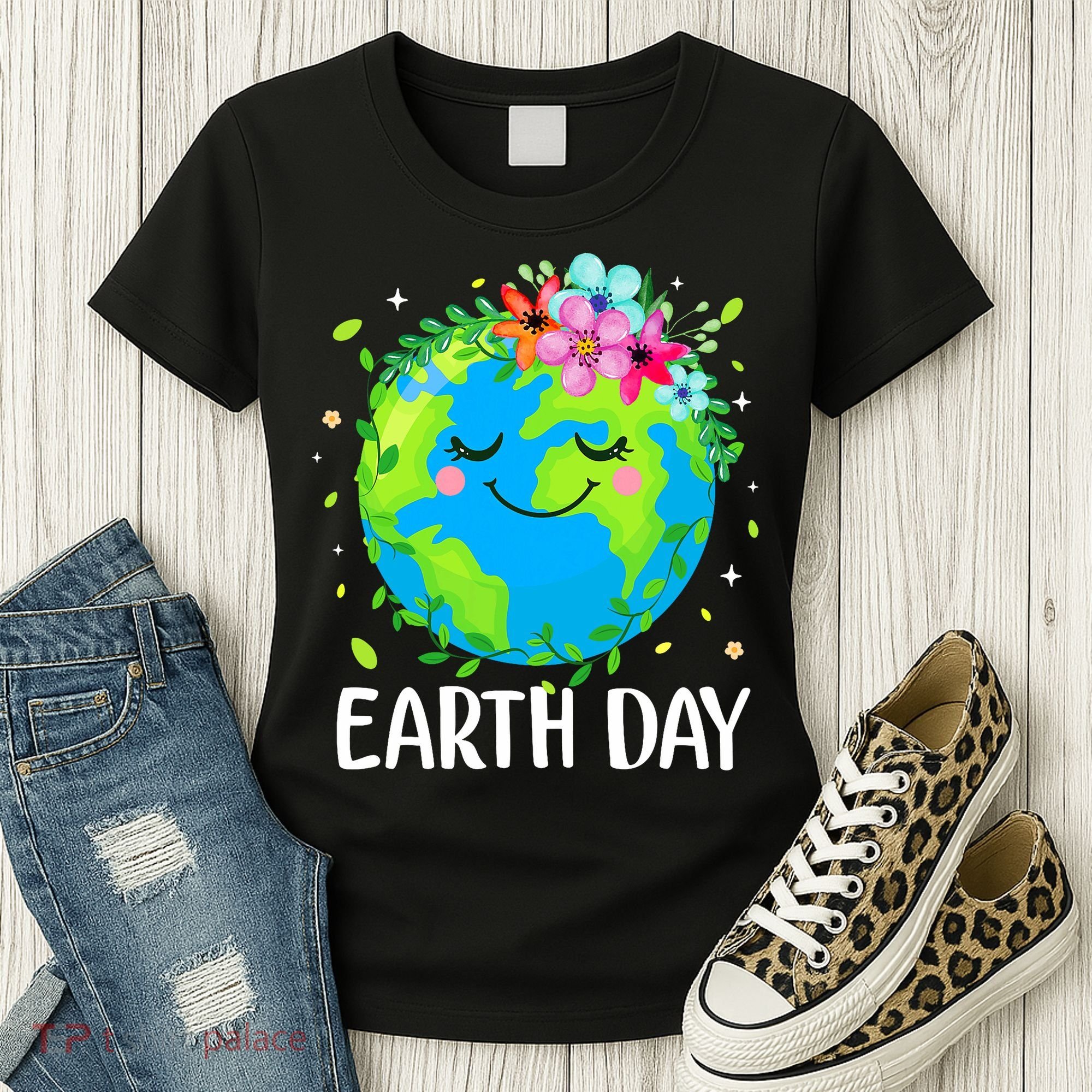 Happy Earth Day Cute Earth With Floral Earth Day Women's T-Shirt