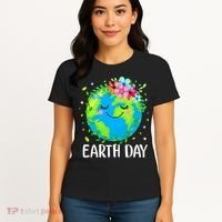 Happy Earth Day Cute Earth With Floral Earth Day Women's T-Shirt thumb 4