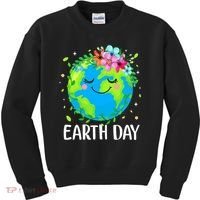 Happy Earth Day Cute Earth With Floral Earth Day Kids Sweatshirt thumb 0