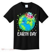 Happy Earth Day Cute Earth With Floral Earth Day Kids T-Shirt thumb 0