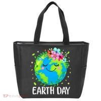 Happy Earth Day Cute Earth With Floral Earth Day Tote Bag thumb 0