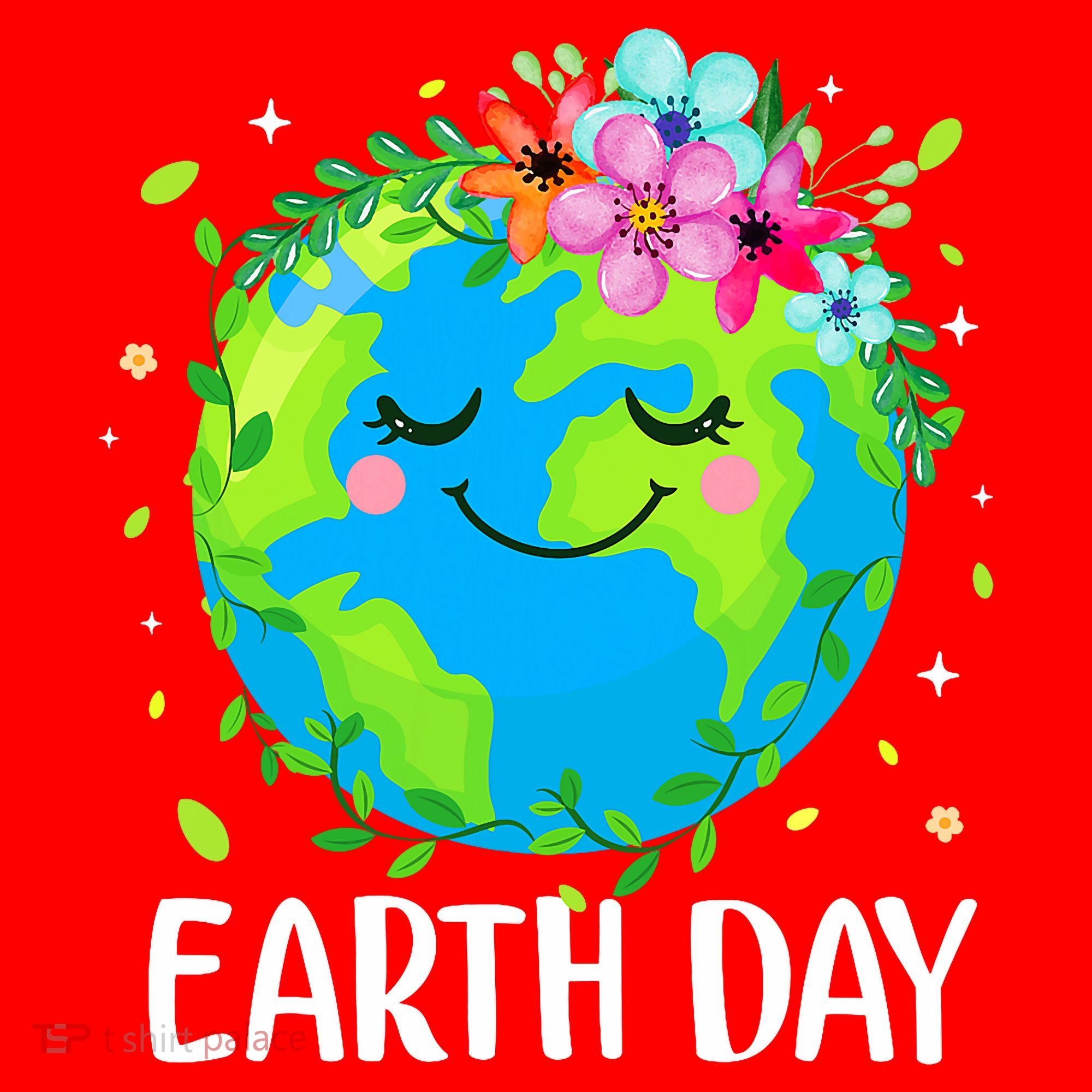 Happy Earth Day Cute Earth With Floral Earth Day Santa Hat