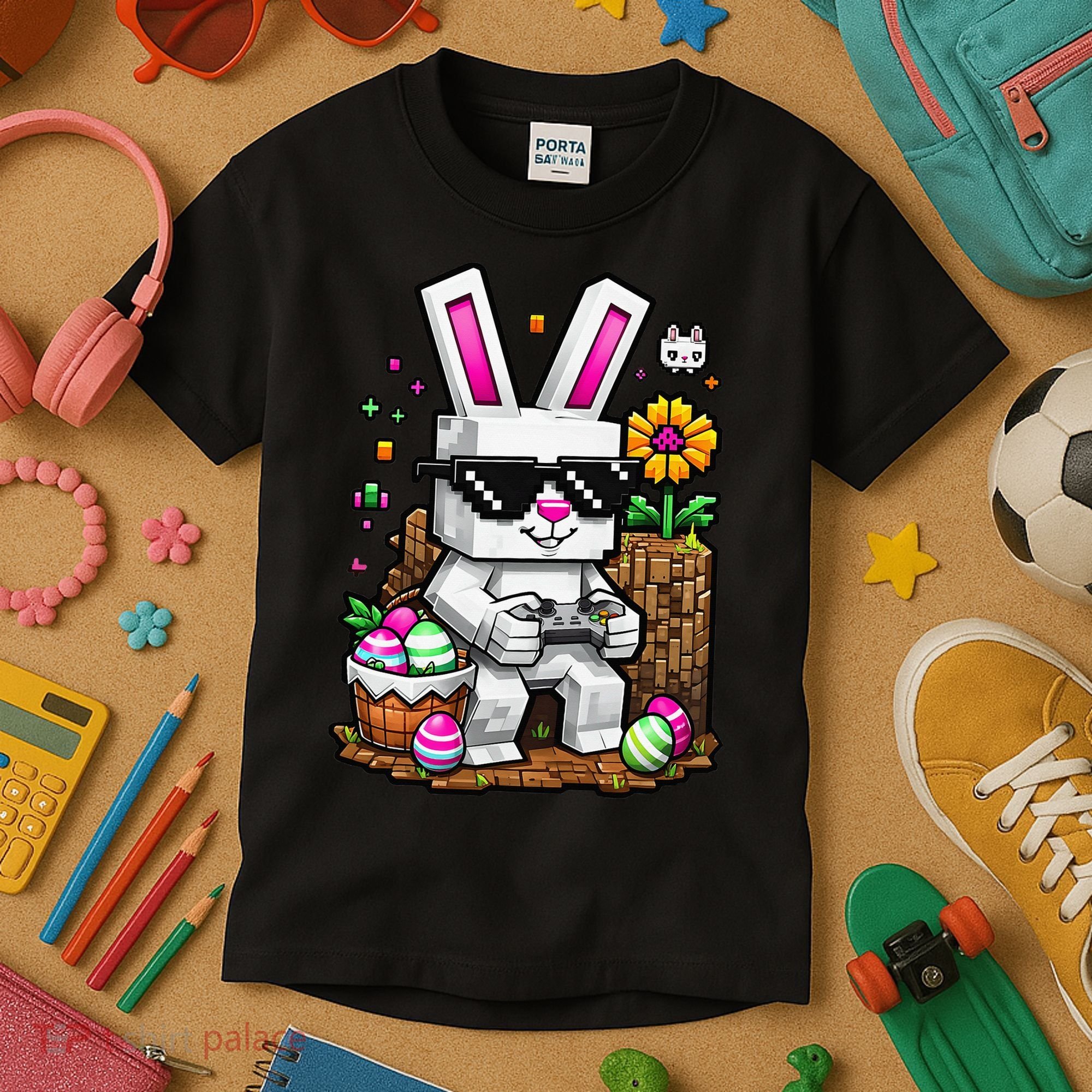 Happy Easter Day Bunny Egg Video Game Gamer Kids T-Shirt