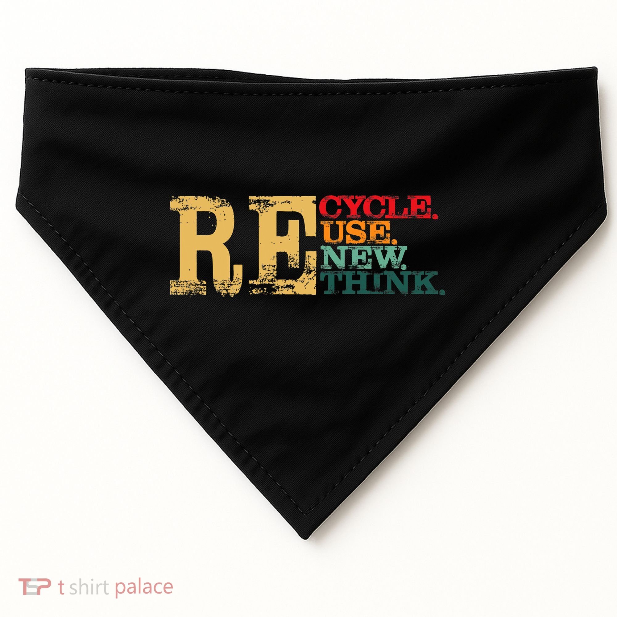 Happy Earth Day Recycle Reuse Renew Rethink Earth Day Retro USA-Made Doggie Bandana